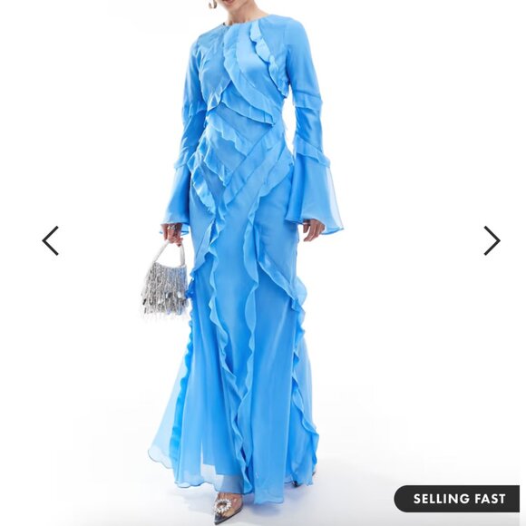 ASOS DESIGN long sleeve satin maxi and chiffon mix in blue - Picture 1 of 4